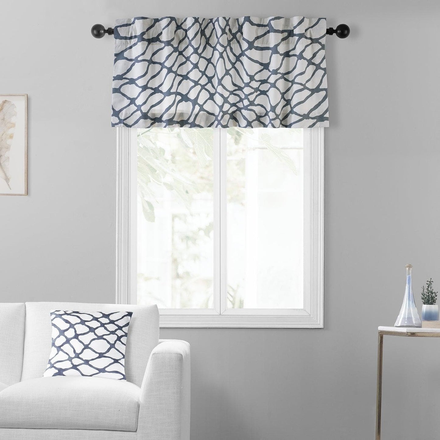 Ellis Blue Printed Cotton Window Valance - HalfPriceDrapes.com