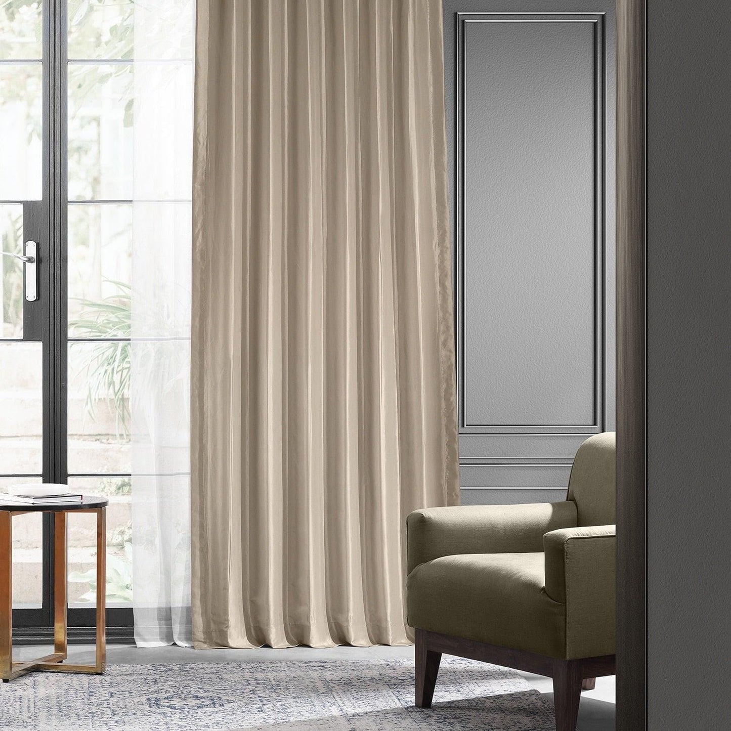 Antique Beige Faux Silk Taffeta Blackout Curtain