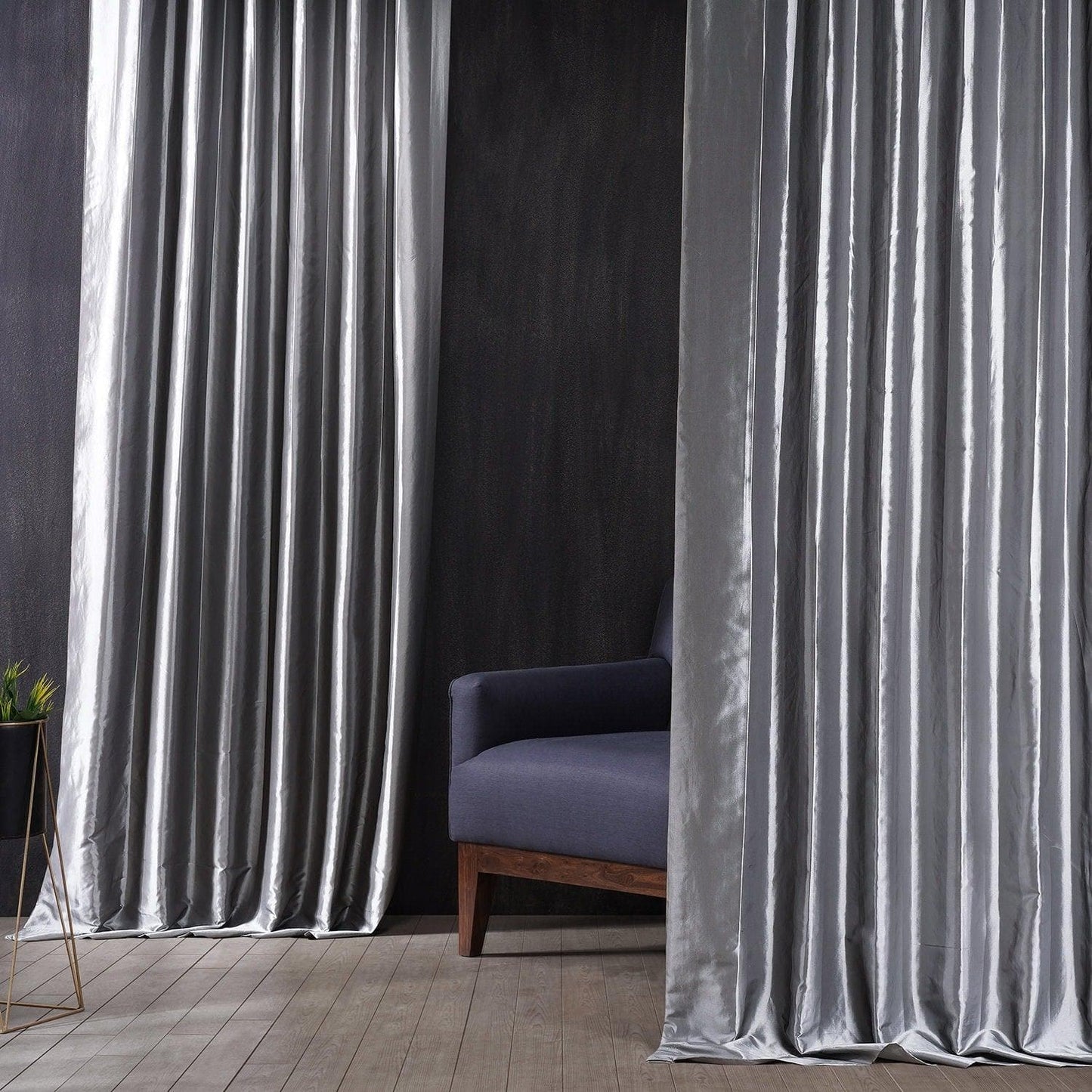 Social Silver Faux Silk Taffeta Hotel Blackout Curtain