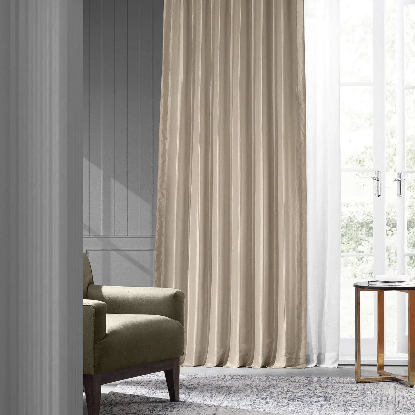 Antique Beige Solid Faux Silk Taffeta Curtain