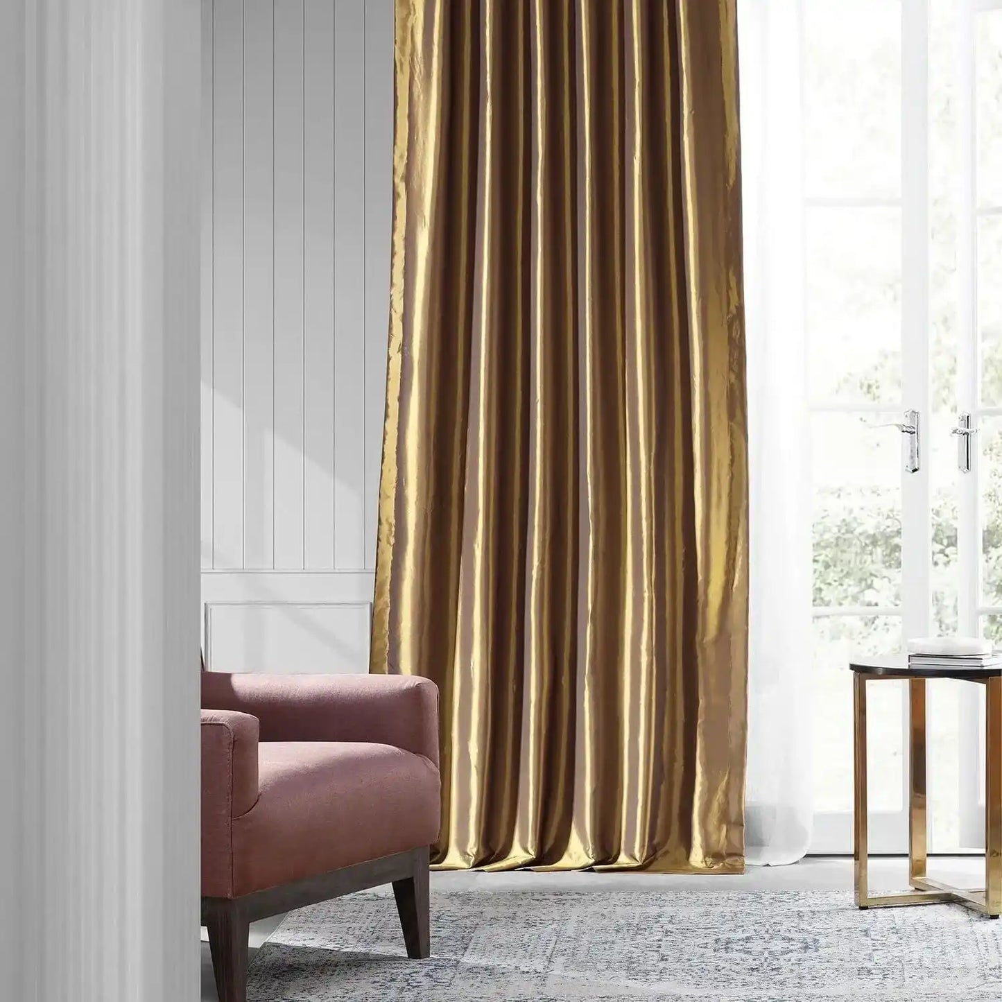 Golden Spice Solid Faux Silk Taffeta Curtain