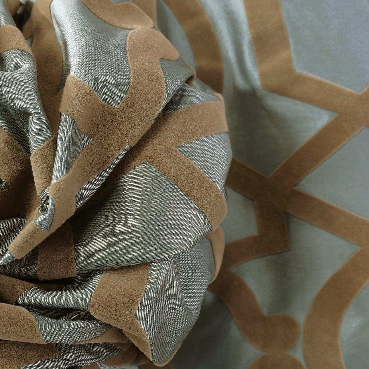Filigree Blue & Brown Designer Flocked Swatch - HalfPriceDrapes.com