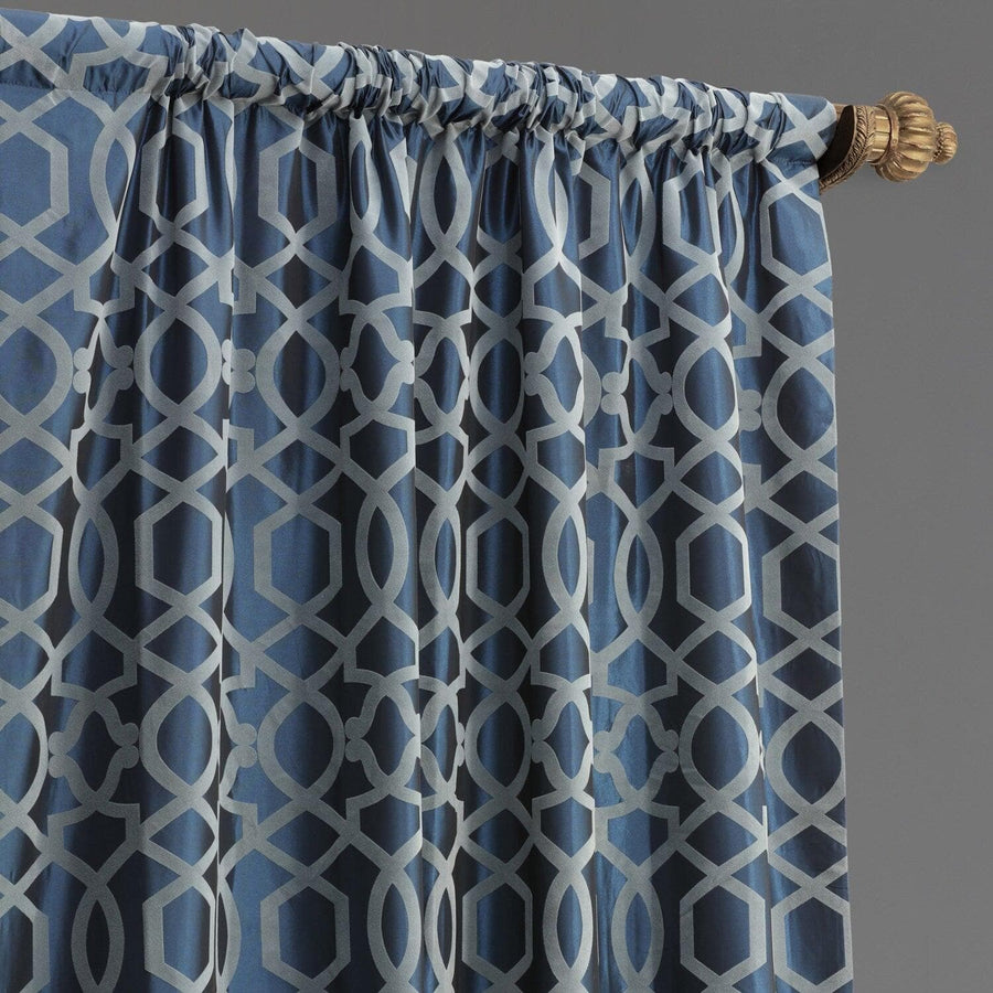 Filigree Blue & Grey Designer Flocked Curtain