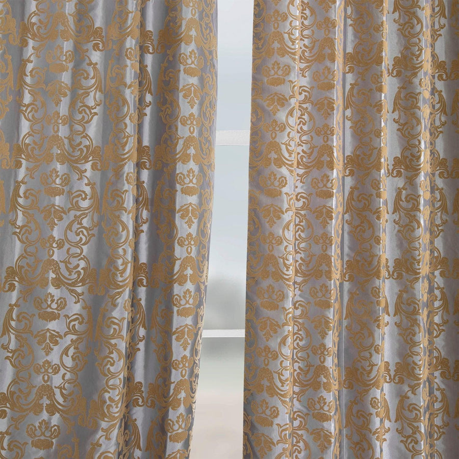 Firenze Platinum & Gold Designer Flocked Curtain