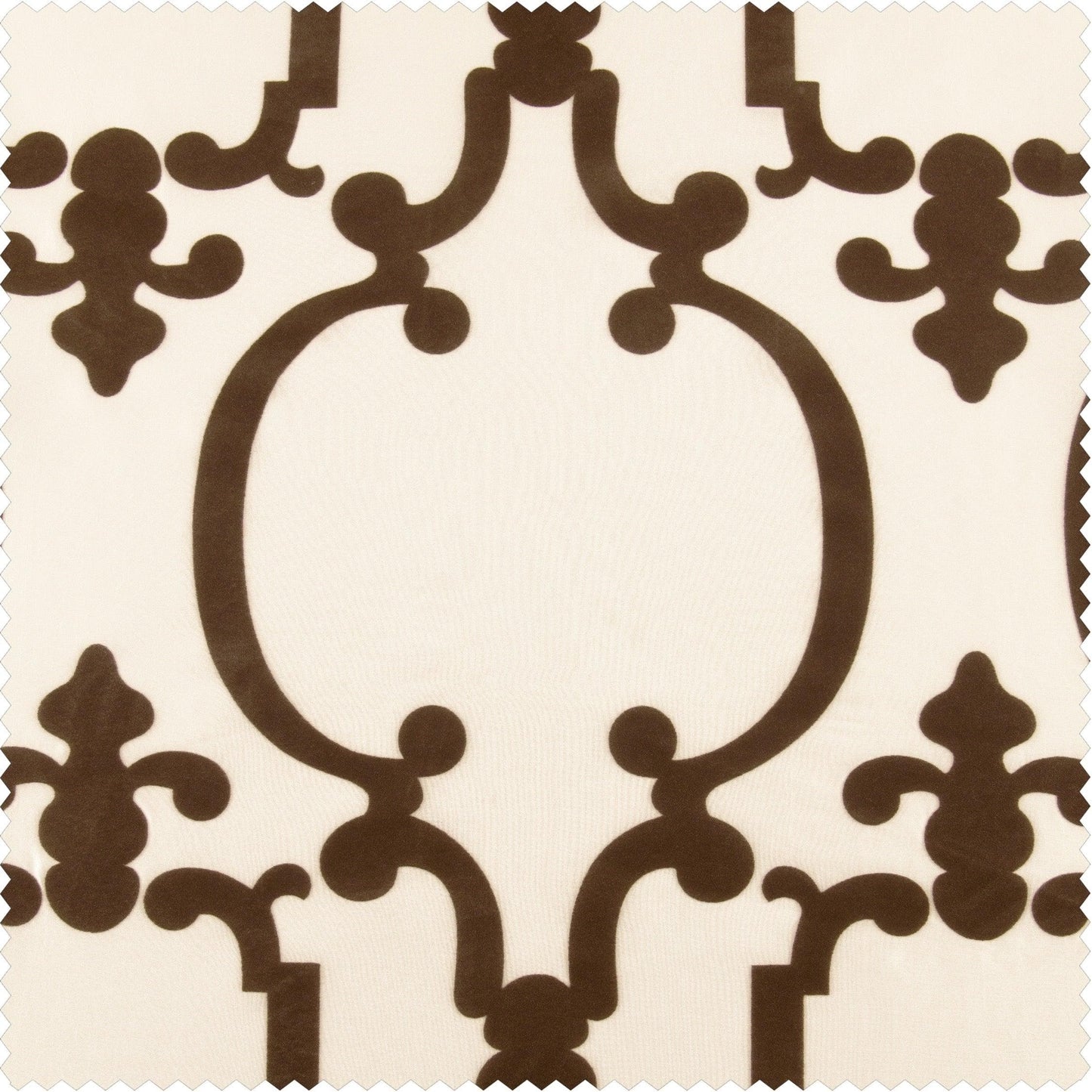 Royal Gate Off White & Brown Designer Flocked Custom Curtain - HalfPriceDrapes.com