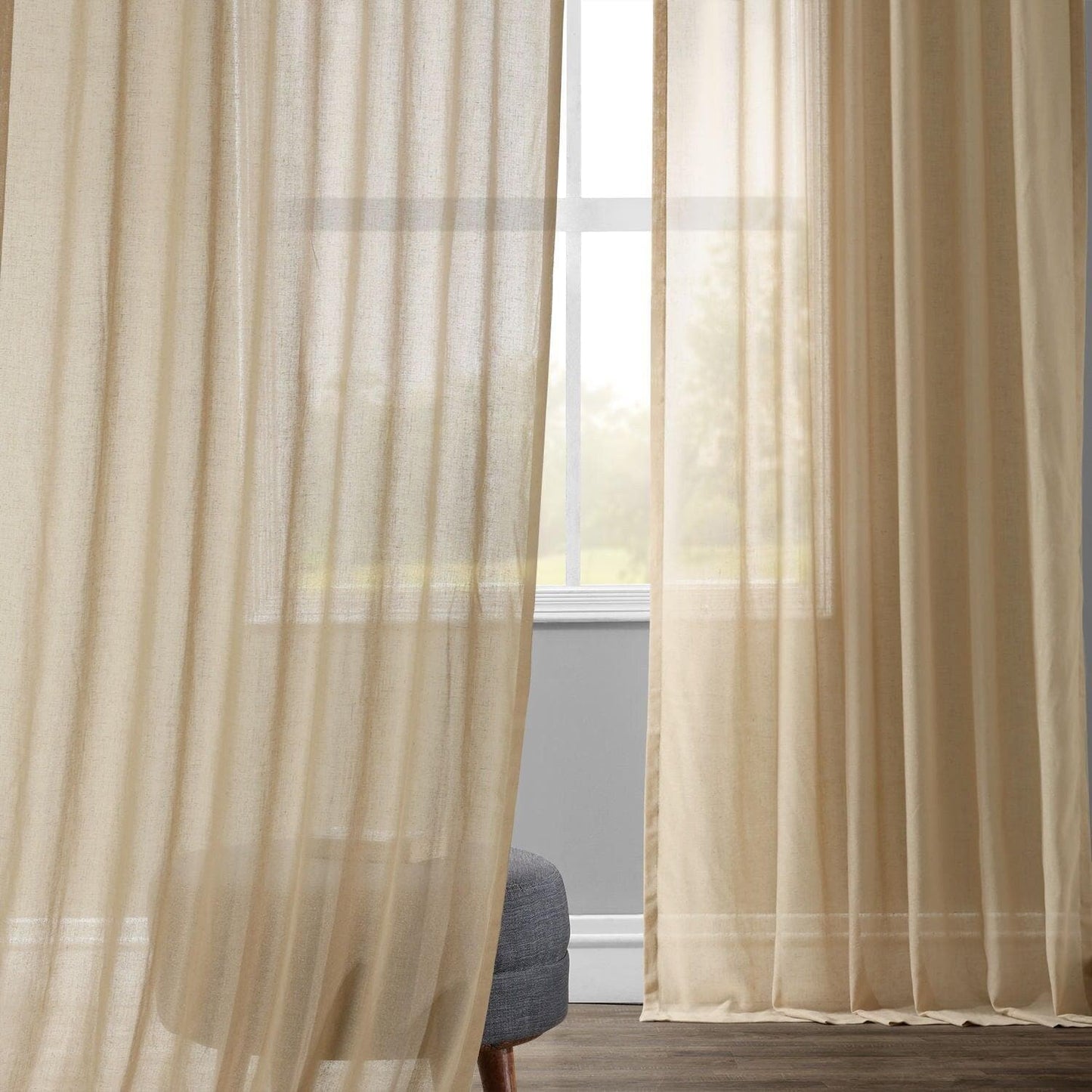 Raffia Tan Textured Faux Linen Sheer Curtain