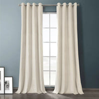 Sandalwood Beige Grommet Plush Velvet Hotel Blackout Curtain