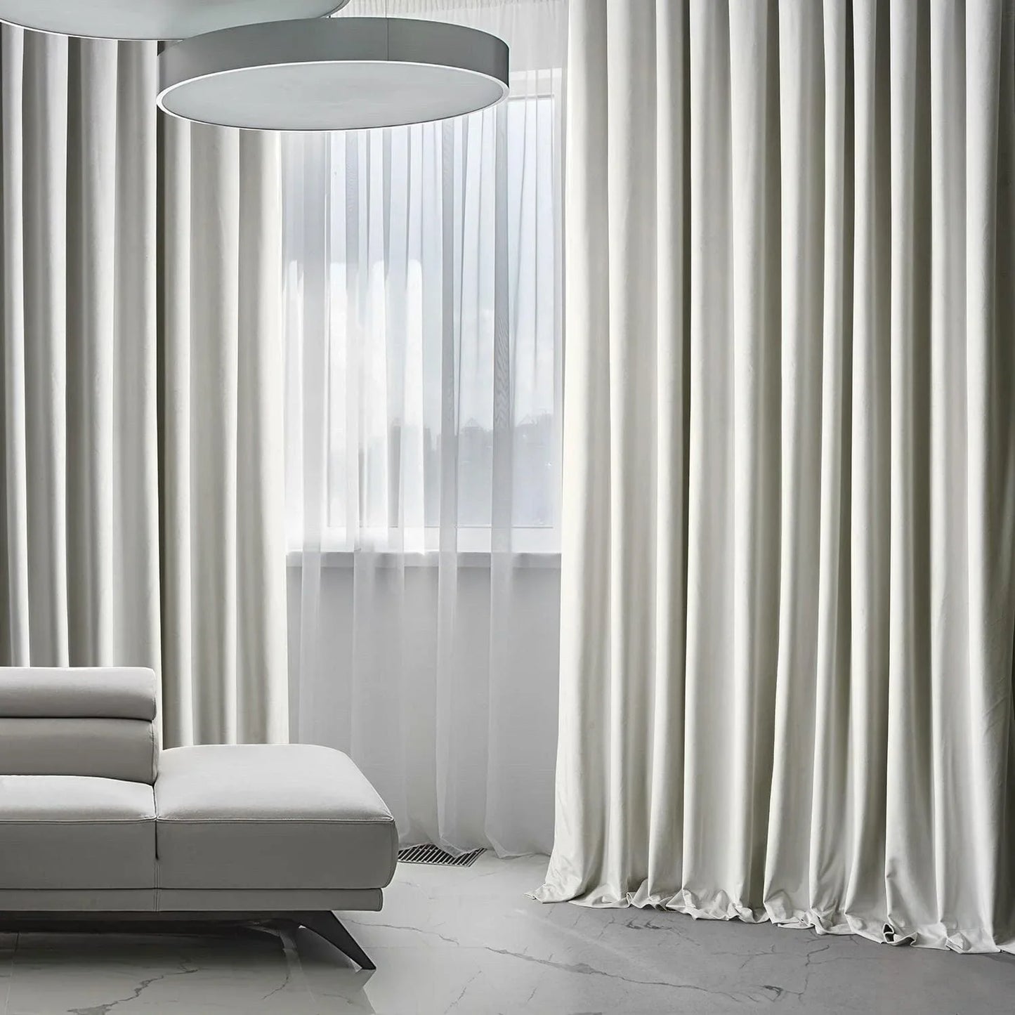 Misty White Extra Wide Signature Plush Velvet Hotel Blackout Curtain