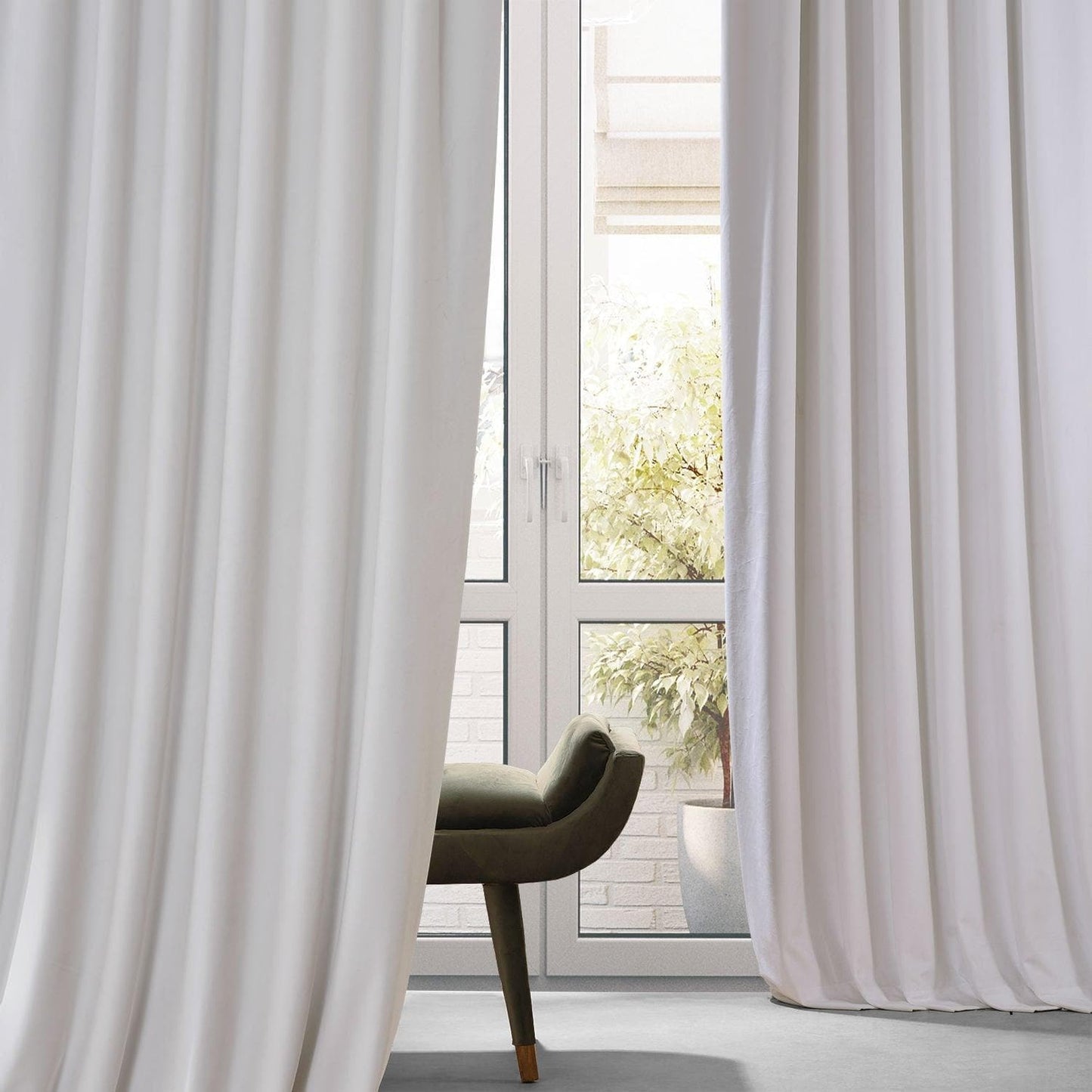 Misty White Signature Plush Velvet Hotel Blackout Curtain