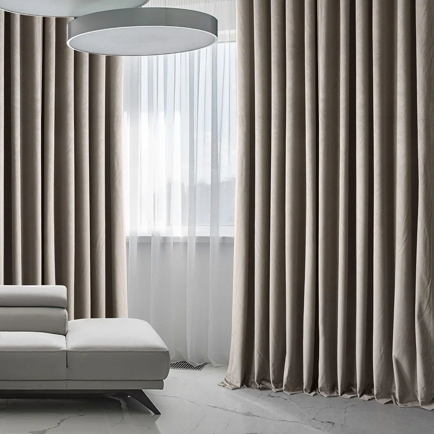 Library Taupe Extra Wide Signature Plush Velvet Hotel Blackout Curtain