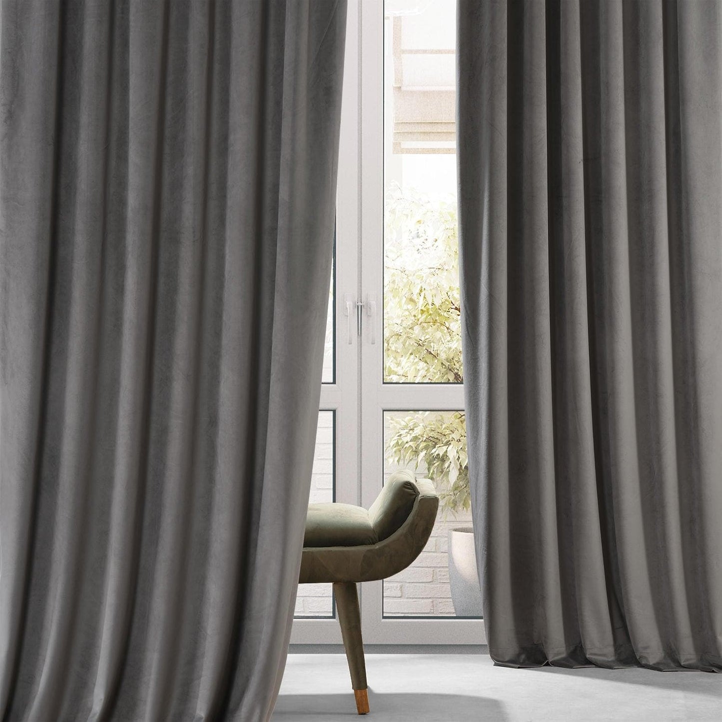 Nightlife Grey Signature Plush Velvet Hotel Blackout Curtain