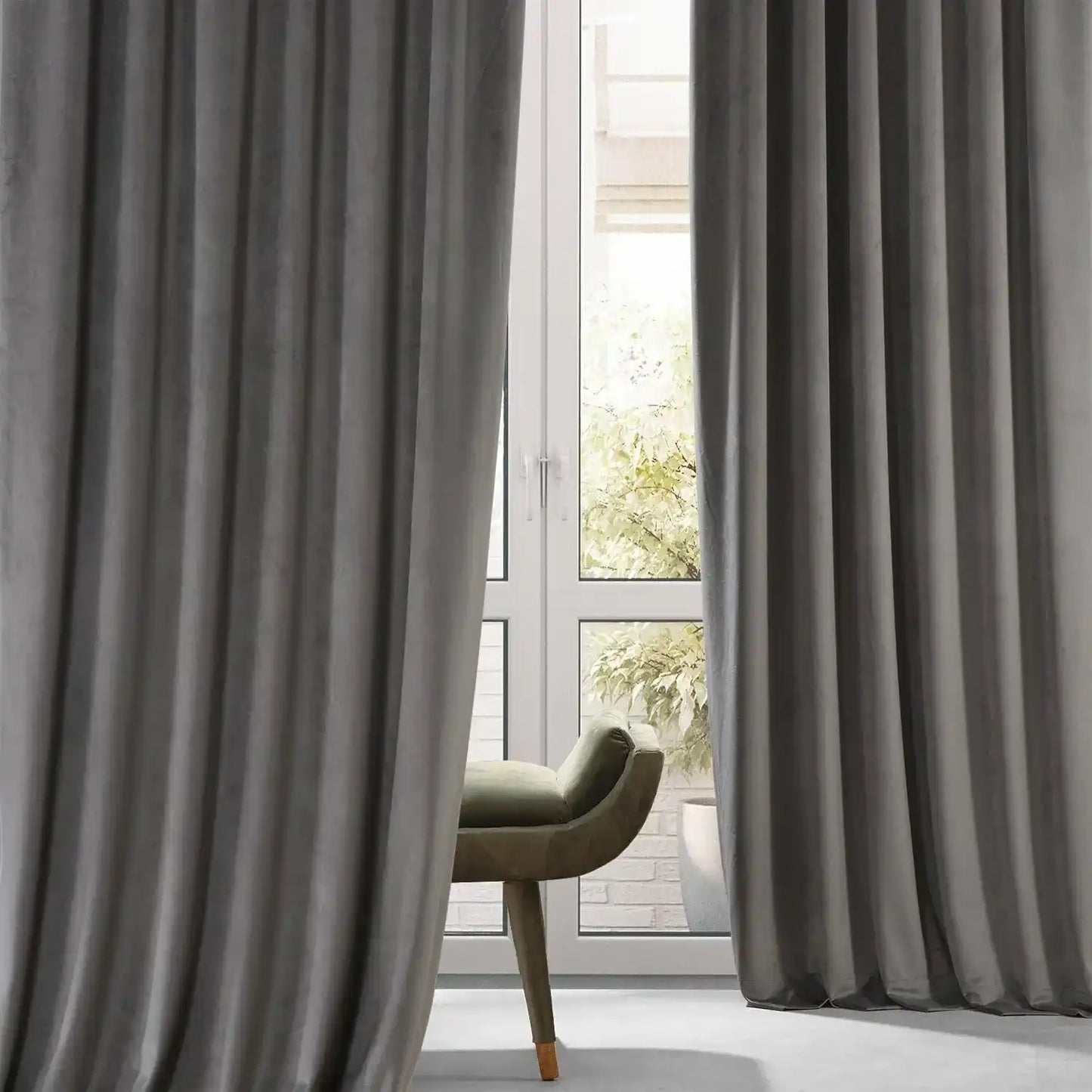 Nightlife Grey Signature Plush Velvet Hotel Blackout Curtain
