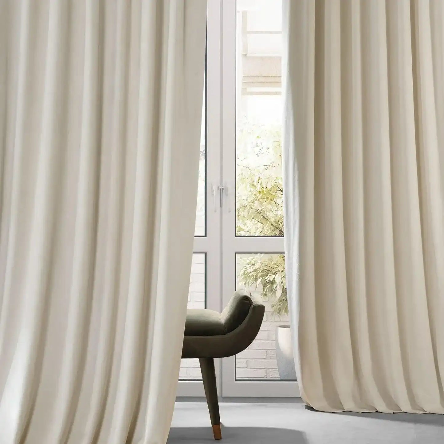 Diva Cream Signature Plush Velvet Hotel Blackout Curtain