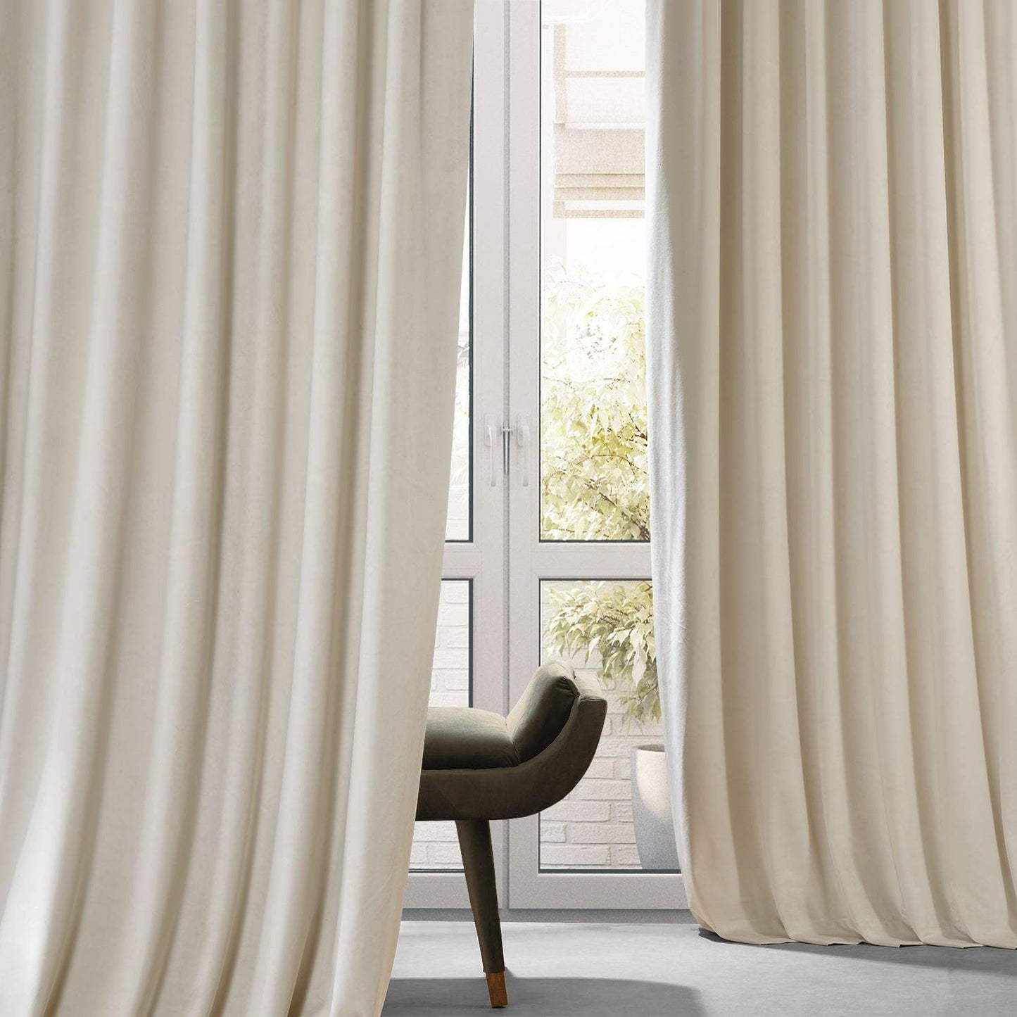 Diva Cream Signature Plush Velvet Hotel Blackout Curtain