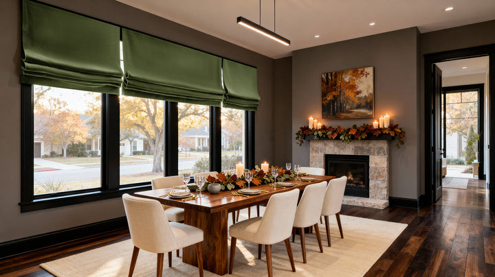 Earthy Green Roman Shades