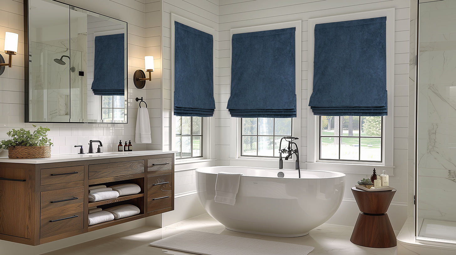 Coastal Blue Roman Shades
