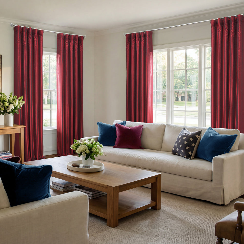 Ruby Vintage Textured Faux Dupioni Silk Custom Curtain