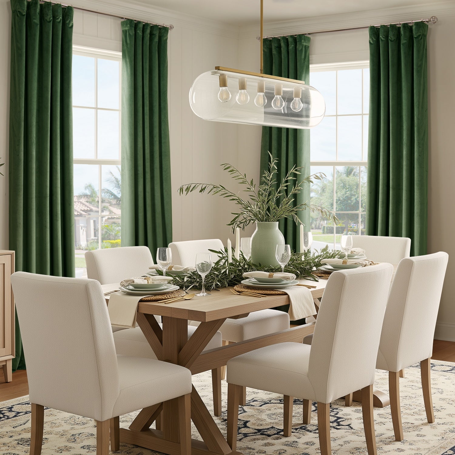 Eden Green Heritage Plush Velvet Custom Curtain