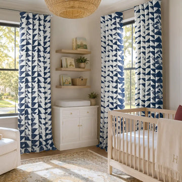 Triad Indigo Geometric Printed Cotton Custom Curtain