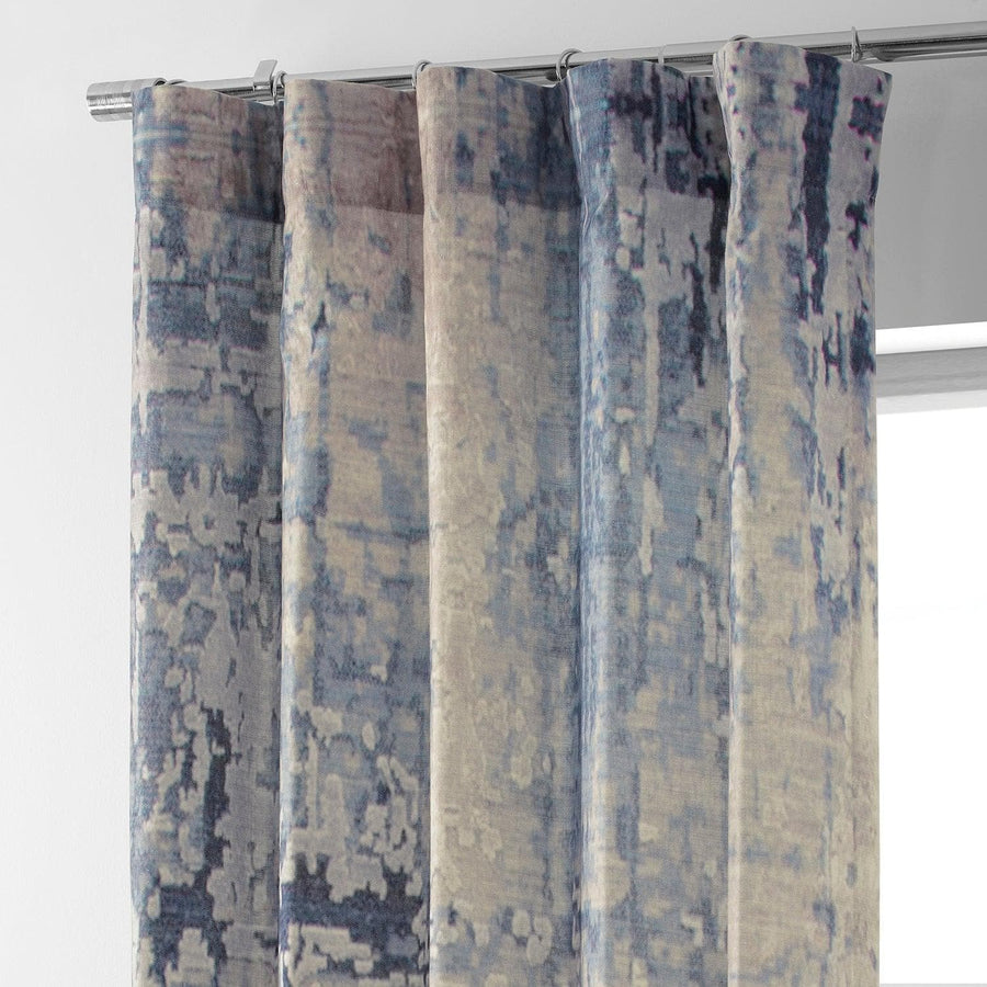 Lake Blue Textured Printed Cotton Room Darkening Curtain - HalfPriceDrapes.com