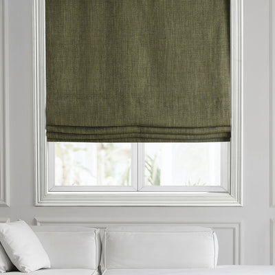 Tuscany Green Textured Faux Linen Roman Shade