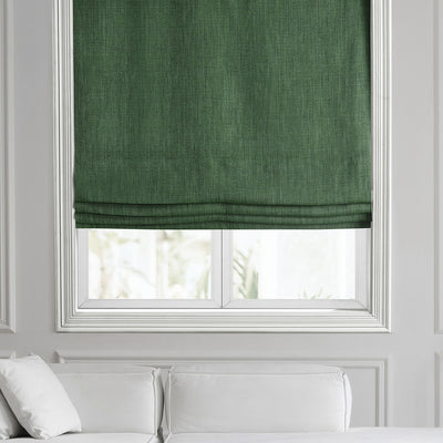 Khaki Green Textured Faux Linen Roman Shade