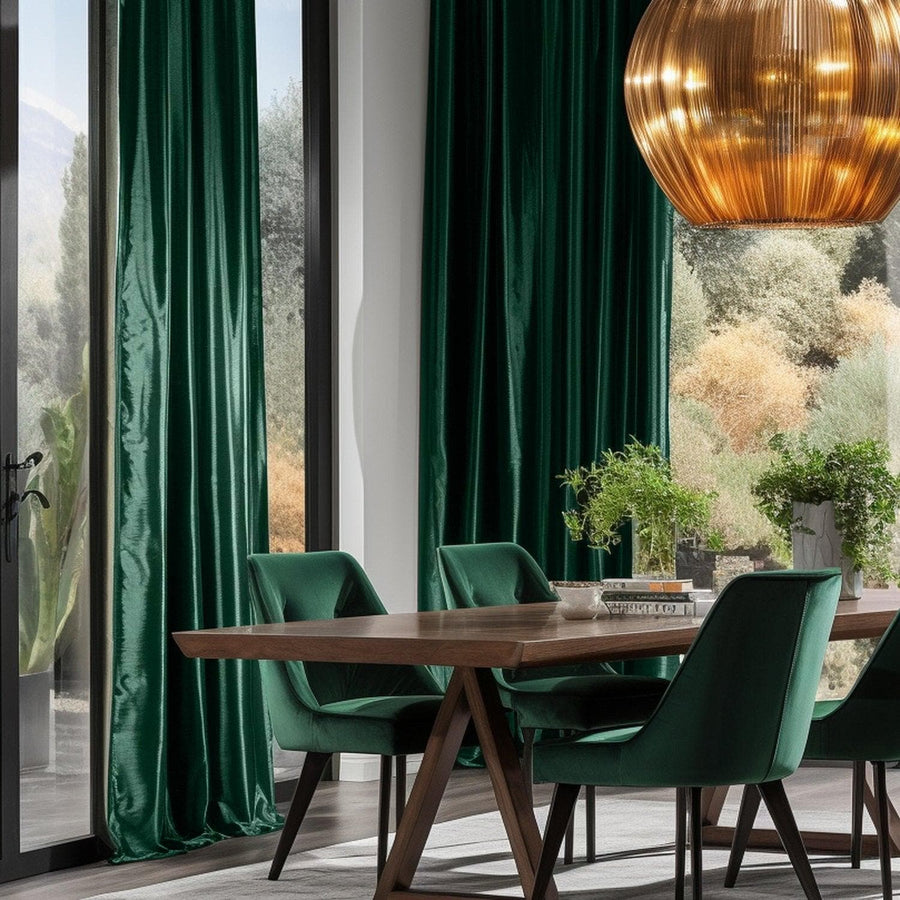 Emerald Green Solid Faux Silk Taffeta Custom Curtain - HalfPriceDrapes.com