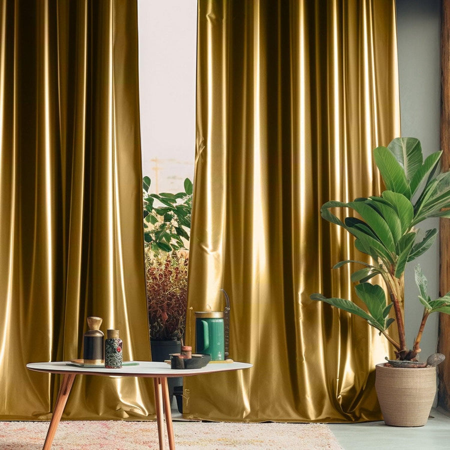 Golden Spice Solid Faux Silk Taffeta Custom Curtain