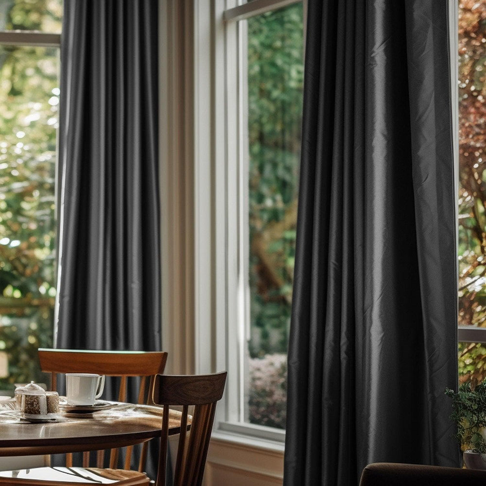 Jet Black Solid Faux Silk Taffeta Custom Curtain - HalfPriceDrapes.com