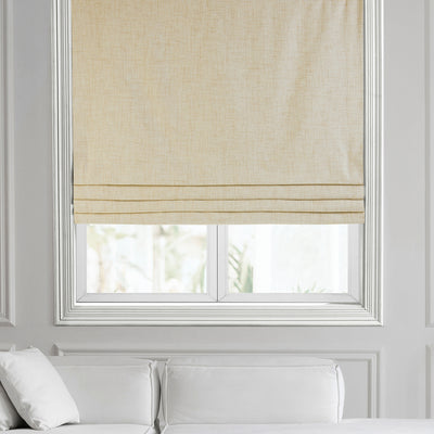 Natural Light Beige Thermal Cross Linen Weave Roman Shade