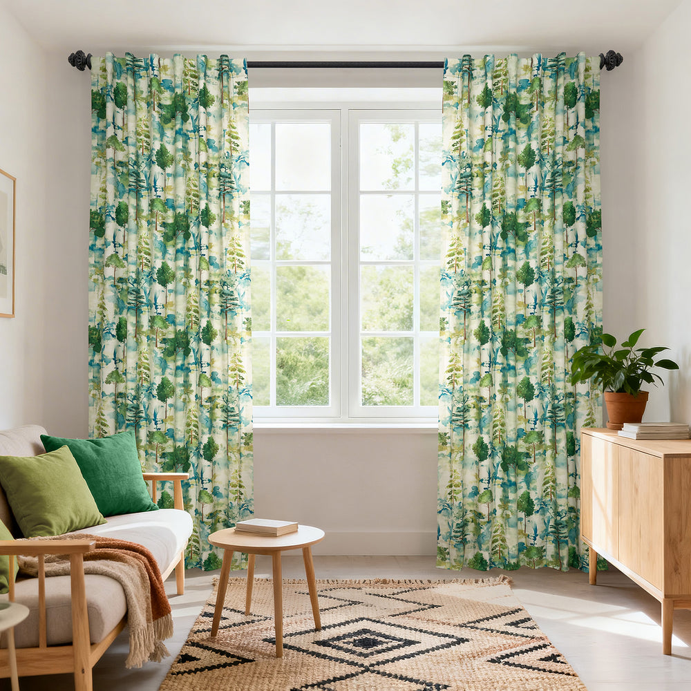 Woodland Mist Floral Dune Cotton Textured Printed Custom Curtain