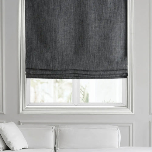 Dark Gravel Textured Faux Linen Roman Shade