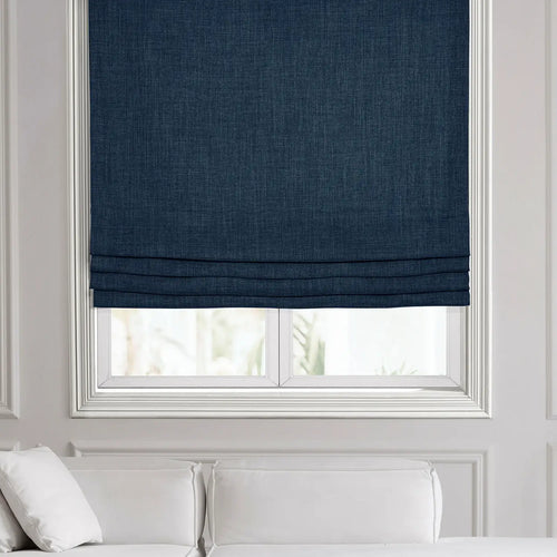 Sergeants Blue Italian Faux Linen Roman Shade
