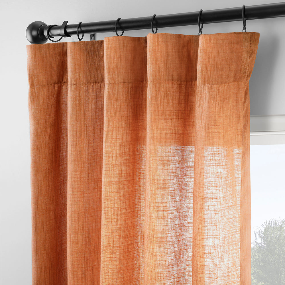 Orange Rustic Linen Weave Light Filtering Curtain Pair (2 Panels)