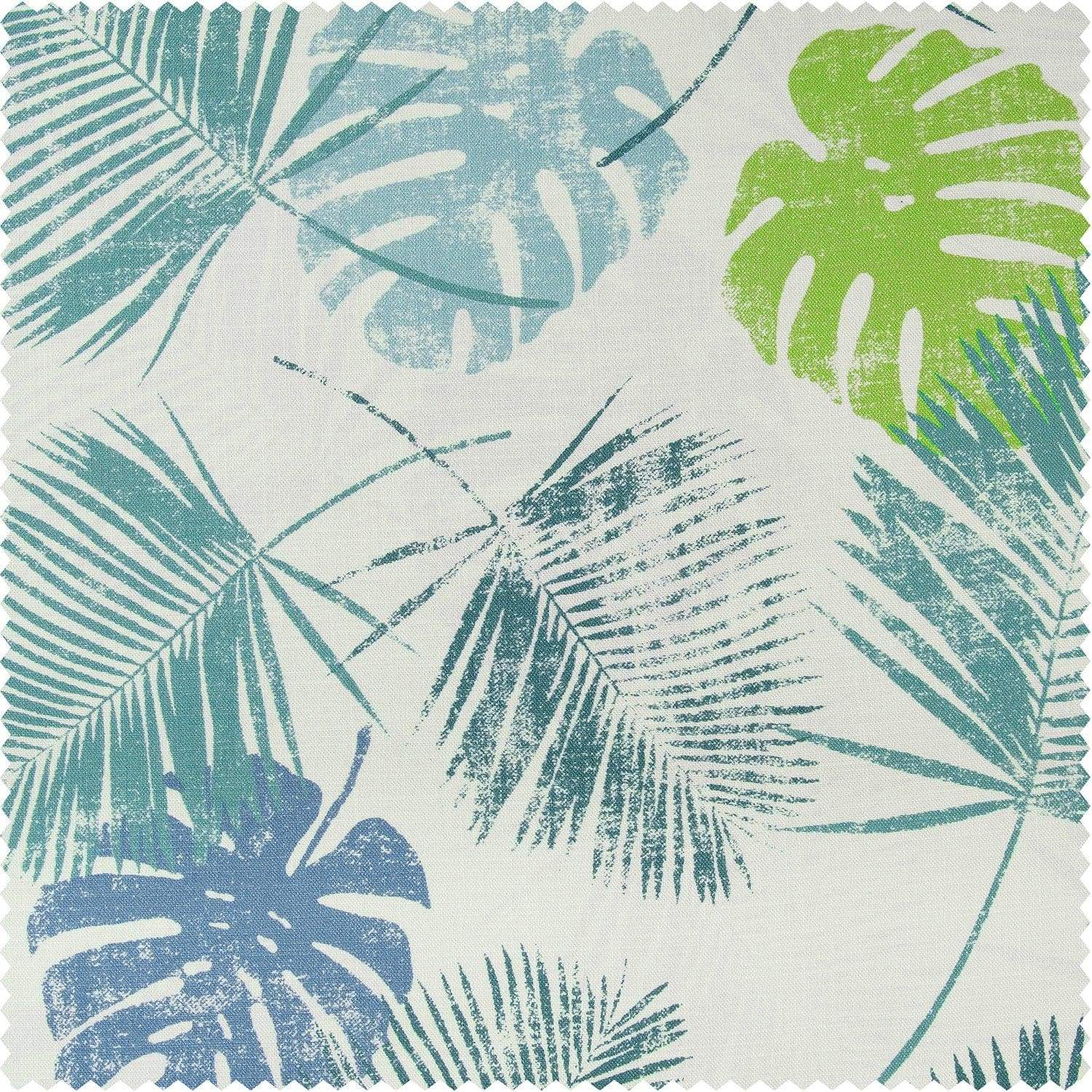 Rain Forest Light Blue Green Textured Printed Cotton Room Darkening Swatch - HalfPriceDrapes.com