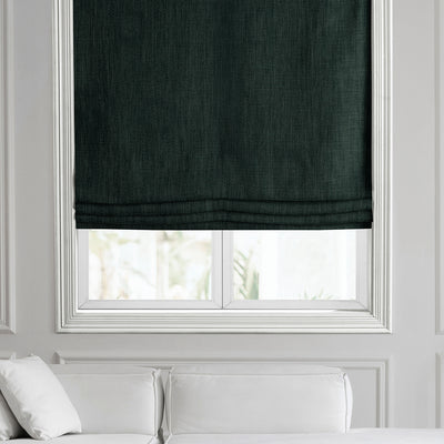 Focal Green Textured Faux Linen Roman Shade