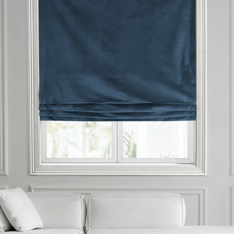 London Blue Heritage Plush Velvet Roman Shade