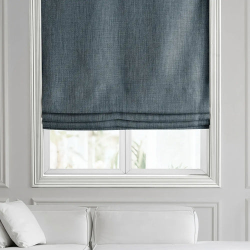 Reverie Blue Textured Faux Linen Roman Shade