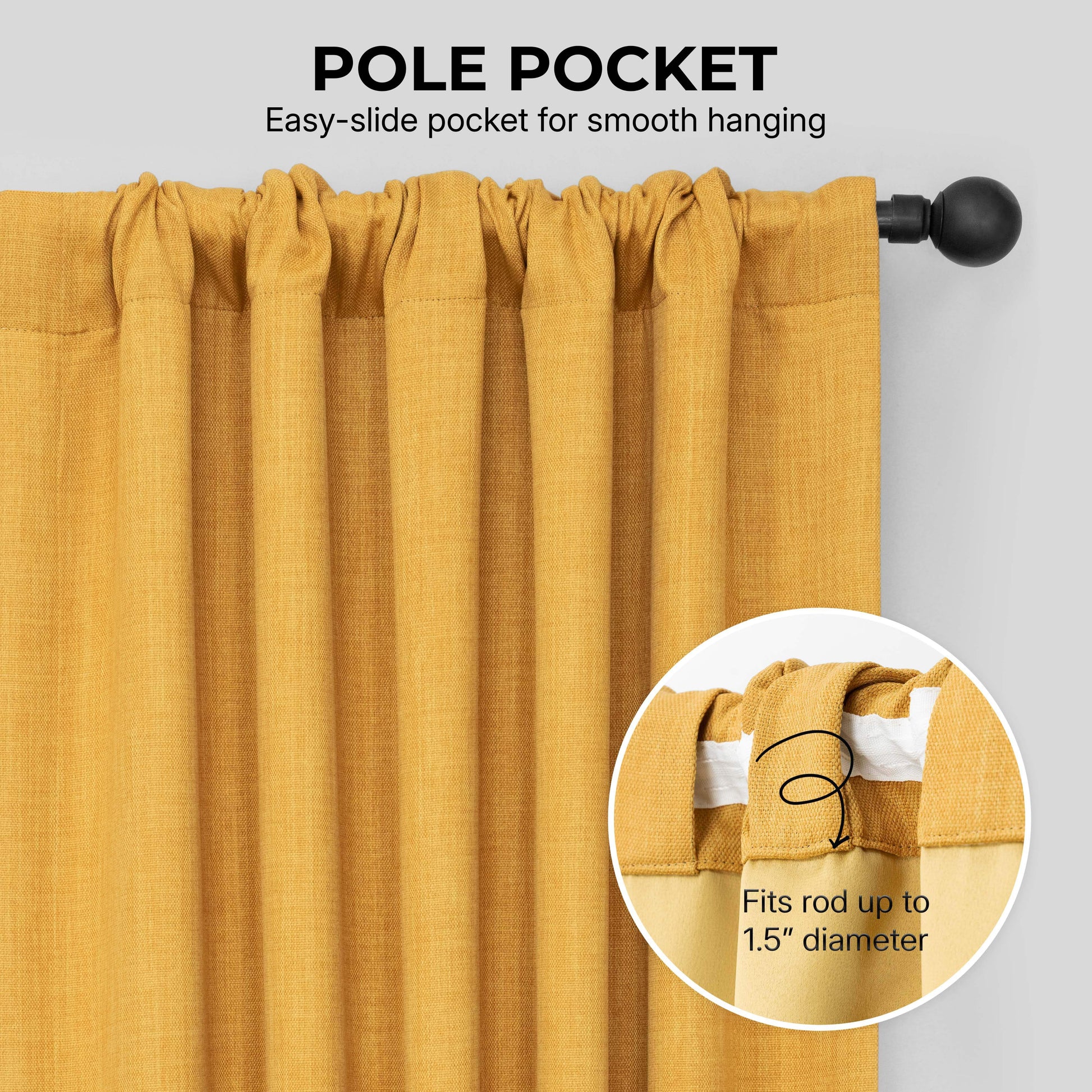 Dandelion Gold Textured Faux Linen Room Darkening Curtain