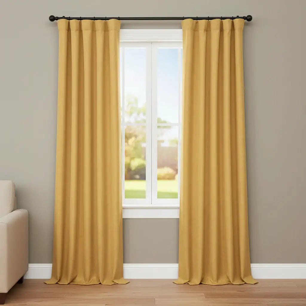 Dandelion Gold Textured Faux Linen Room Darkening Curtain