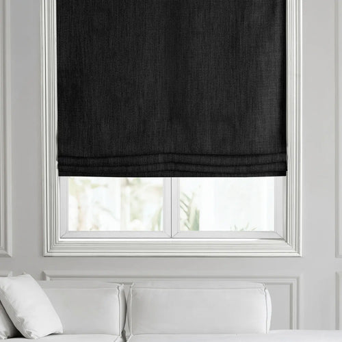 Essential Black Textured Faux Linen Roman Shade