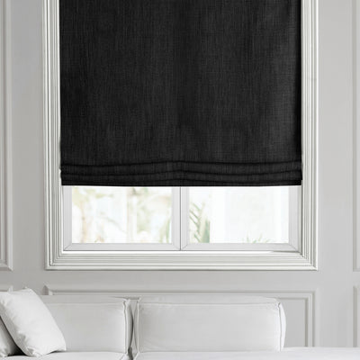 Essential Black Textured Faux Linen Roman Shade