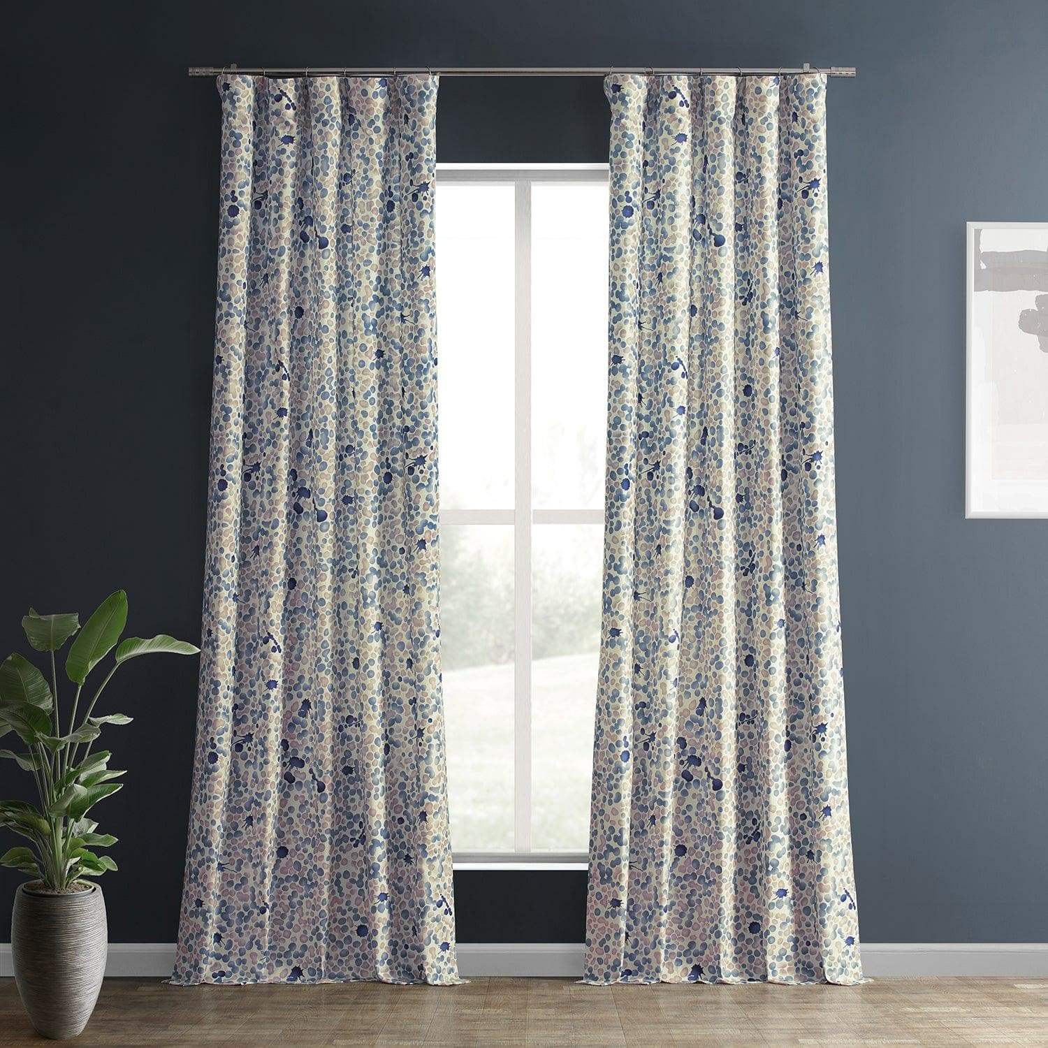 Pebbles Blue Textured Printed Cotton Room Darkening Curtain - HalfPriceDrapes.com