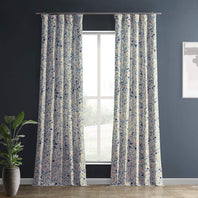 Pebbles Blue Textured Printed Cotton Room Darkening Curtain - HalfPriceDrapes.com