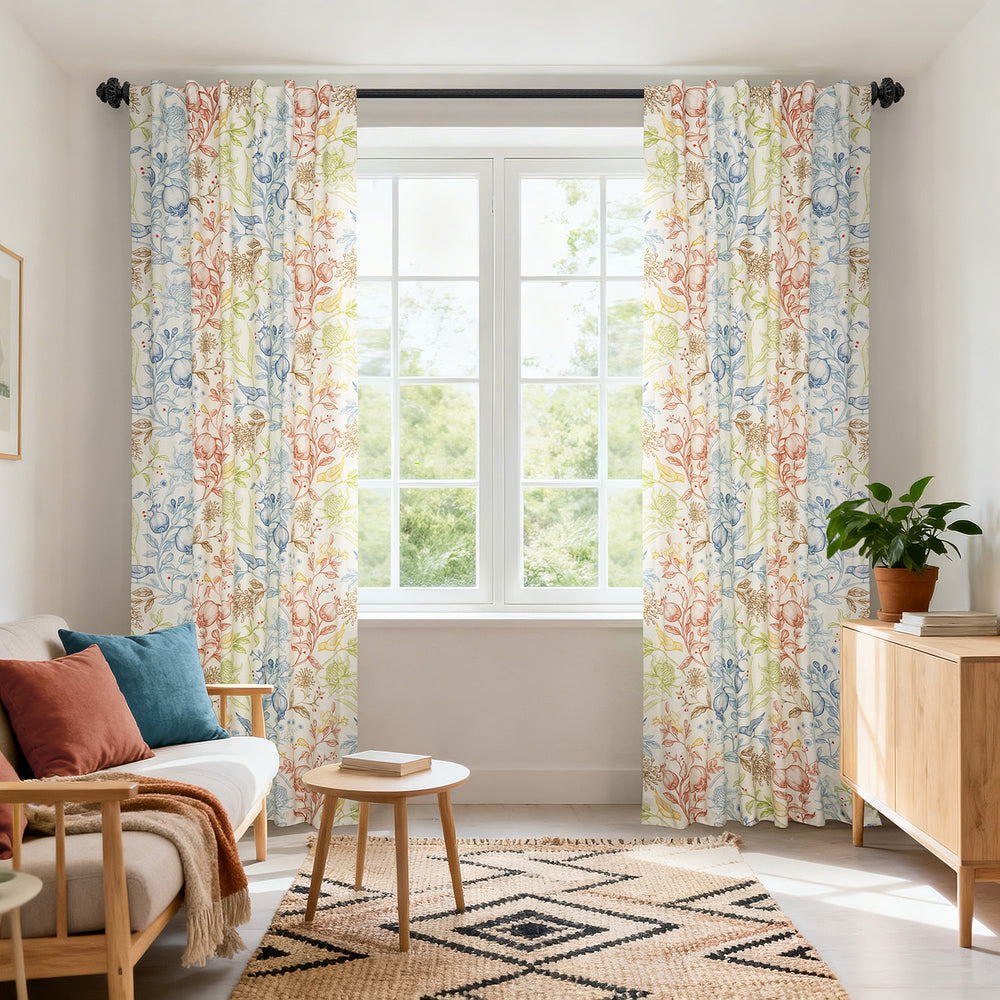Fruit Manor Multi Color Paisley Dune Cotton Textured Printed Custom Curtain