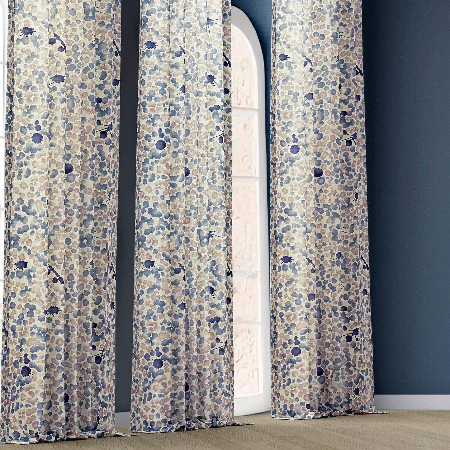 Pebbles Blue Textured Printed Cotton Room Darkening Curtain - HalfPriceDrapes.com