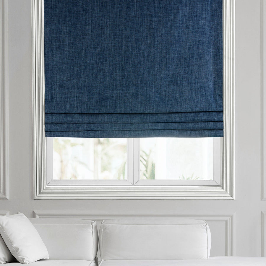 Dark Blue Performance Linen Roman Shade
