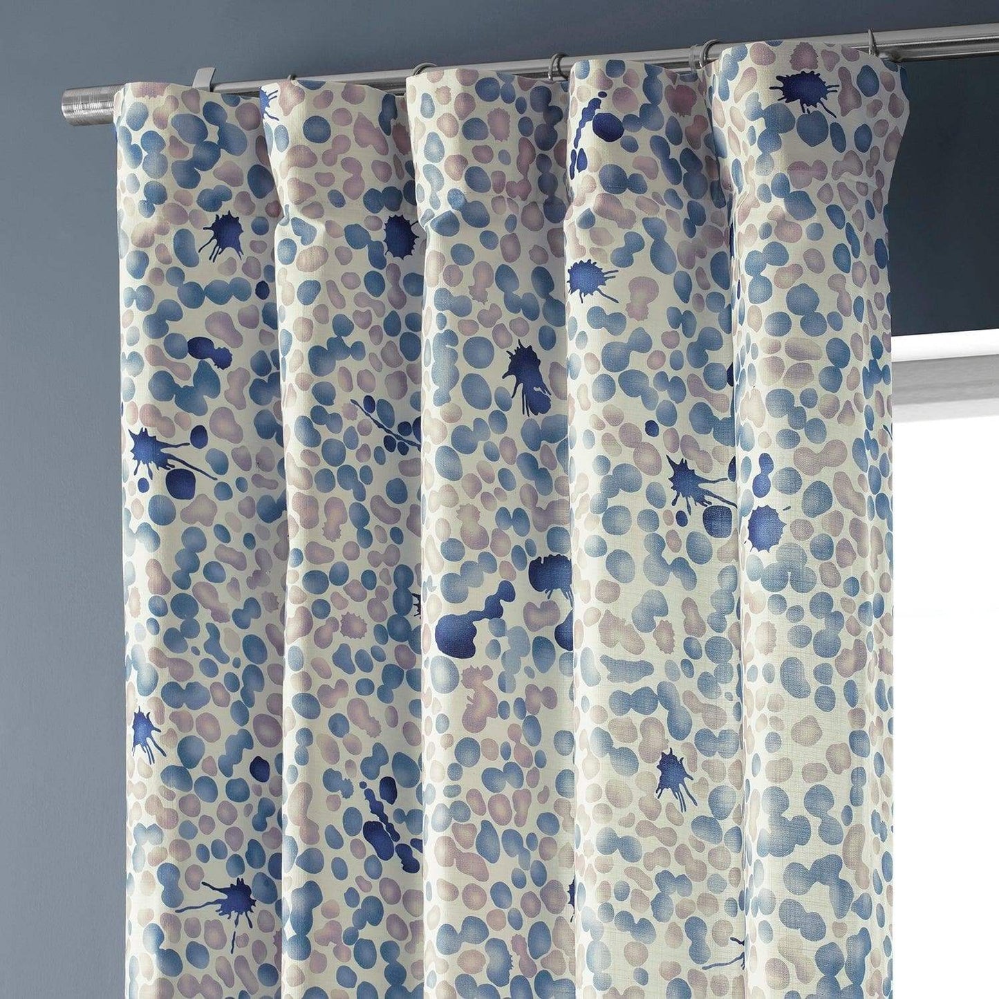 Pebbles Blue Textured Printed Cotton Room Darkening Curtain - HalfPriceDrapes.com