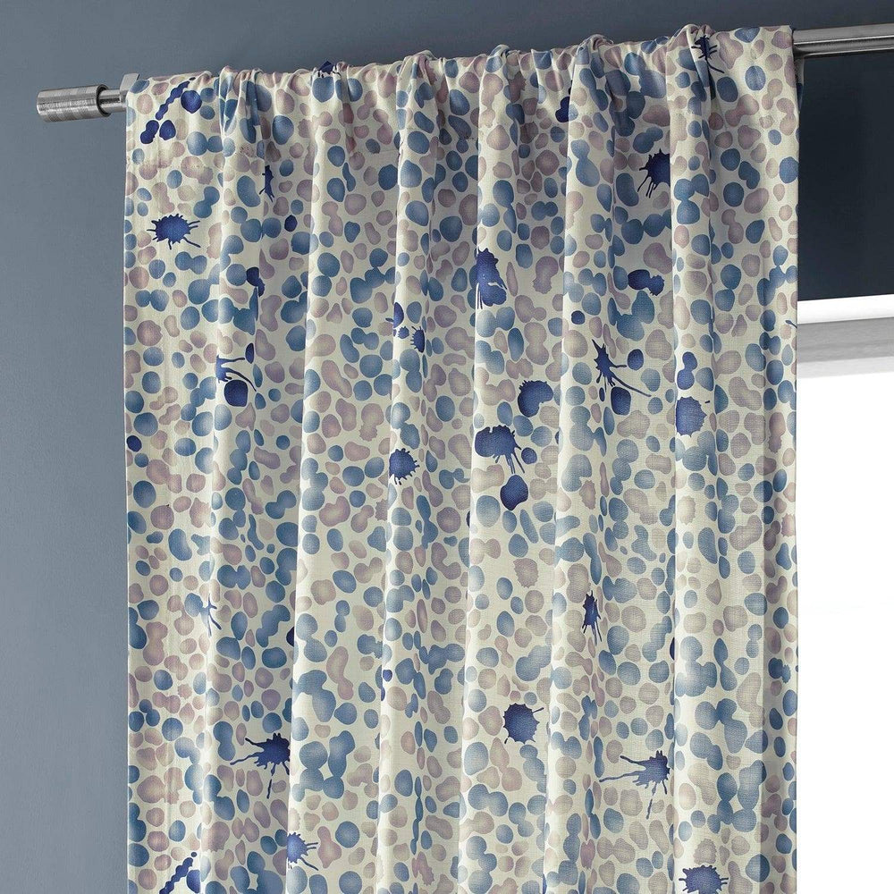 Pebbles Blue Textured Printed Cotton Room Darkening Curtain - HalfPriceDrapes.com