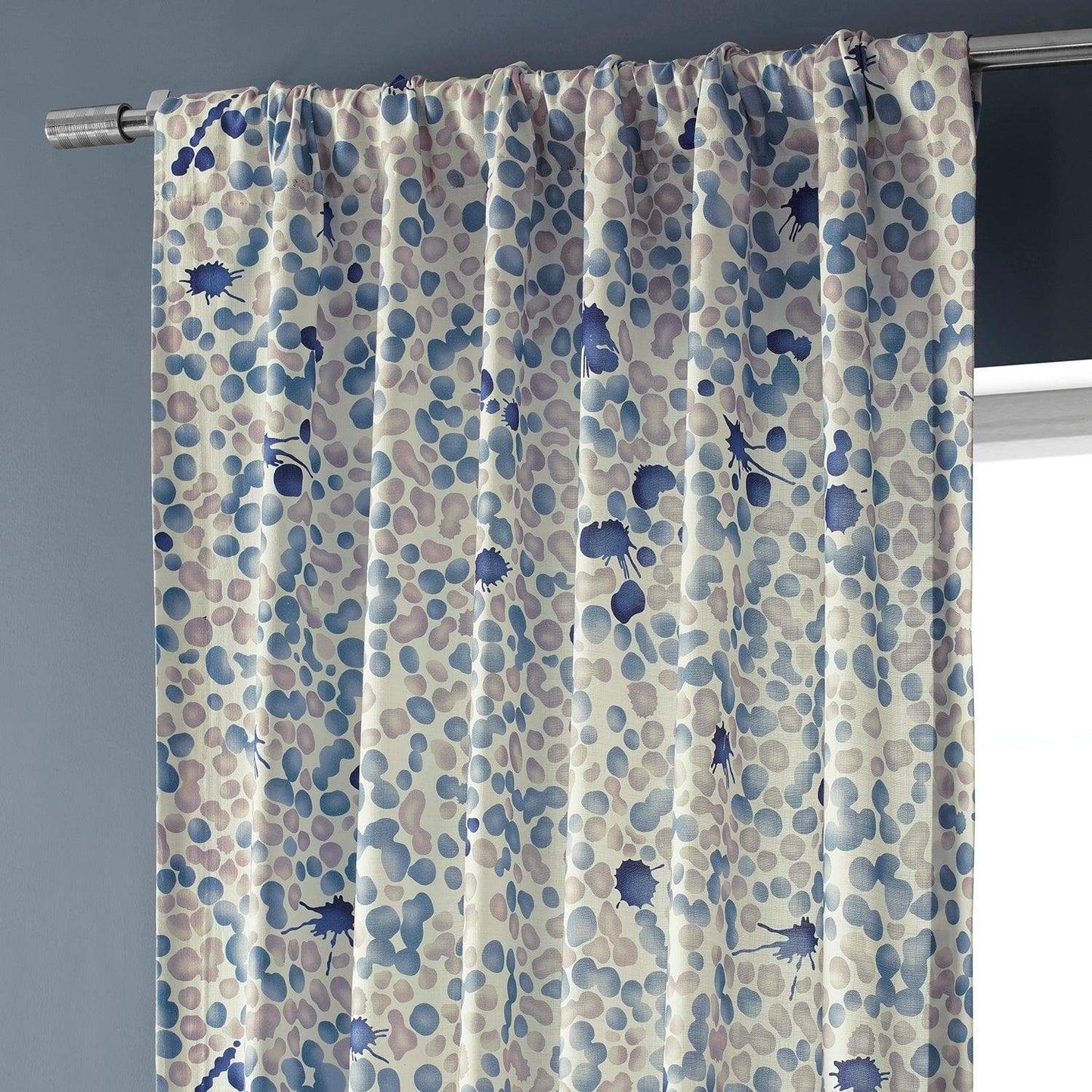 Pebbles Blue Textured Printed Cotton Room Darkening Curtain - HalfPriceDrapes.com